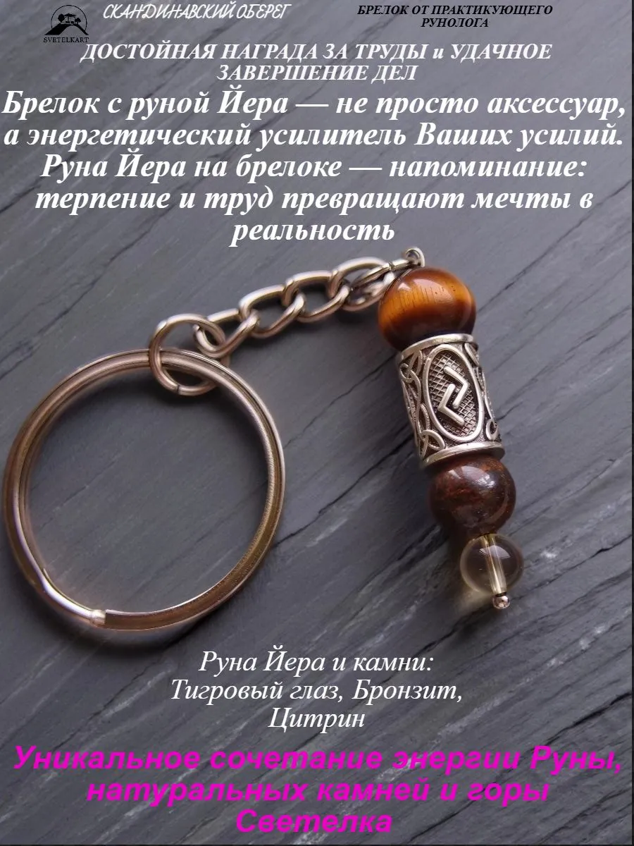 Брелок с тигровым глазом и руной