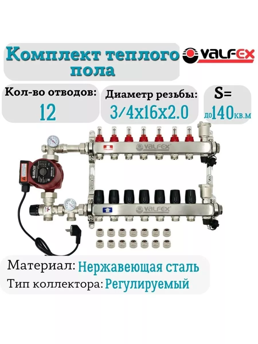Коллектор для теплого пола (Комплект) от 2 до 12 выходов TIM 179864236  купить за 21 617 ₽ в интернет-магазине Wildberries