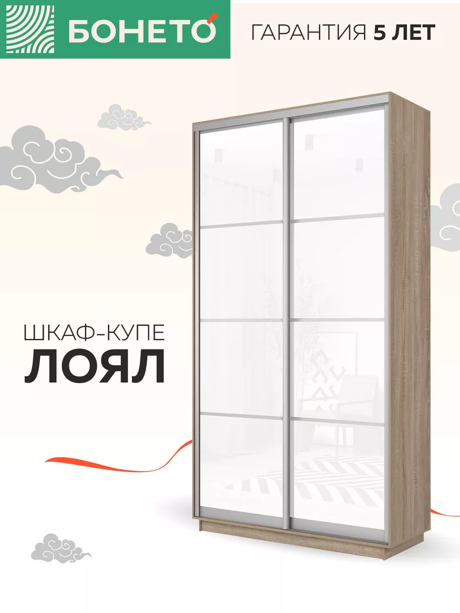 Шкаф-купе Лоял 2 дв Белые стекла, 120х60х220