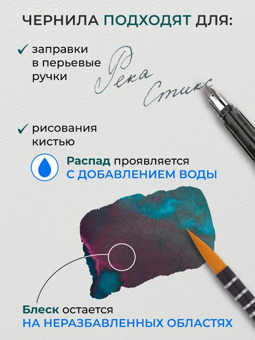 Малевичъ Чернила распадающиеся с блеском, галактический маяк, 15 мл, черный, фото 3