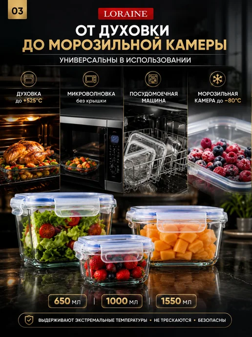 Контейнеры из жаропрочного стекла 4 шт. - фото 17