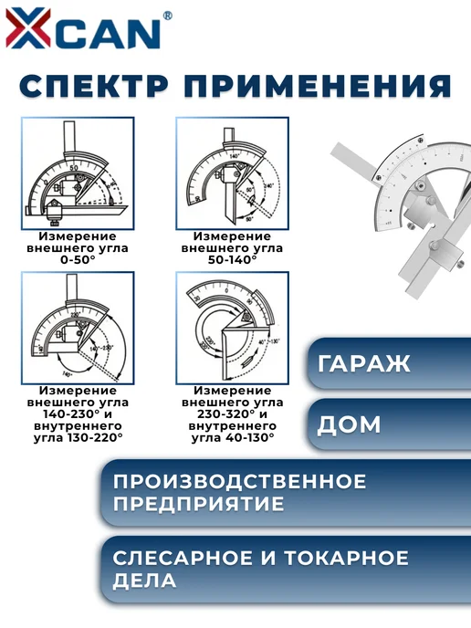 XCAN Угломер с нониусом 0-320°, вариант, фото 7