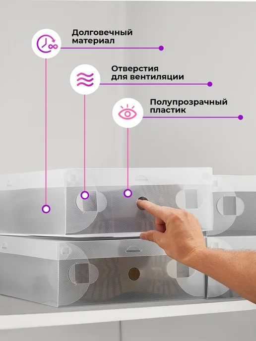 LocoHome Коробки для хранения обуви 40*29*11 см, 6 шт, 40x29, 6 шт, фото 5