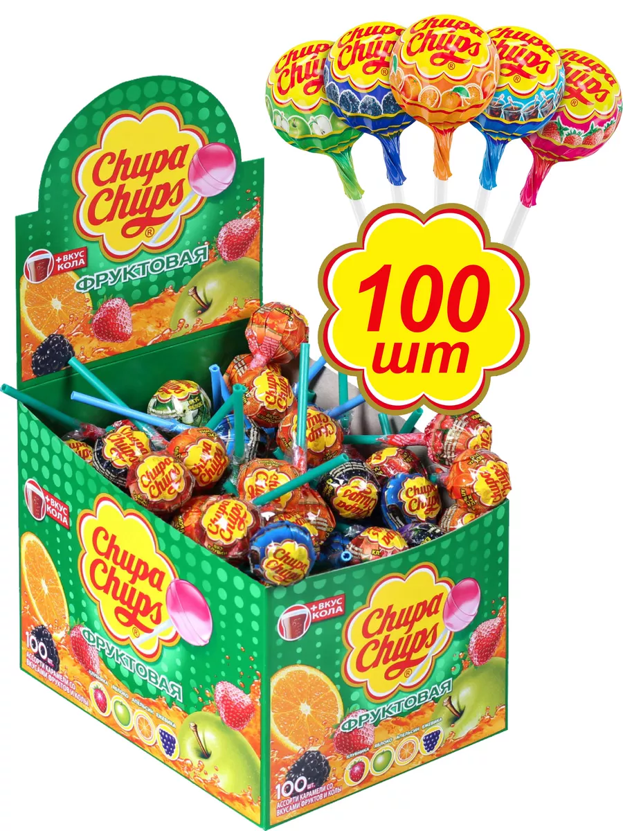 Чупа-чупс Фруктовая и Кола 100 шт по 12 г Chupa Chups 180109980 купить за  816 ₽ в интернет-магазине Wildberries