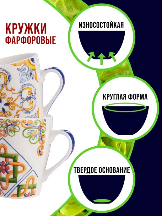 Кружки для чая большие фарфор набор 4 штуки - фото 4