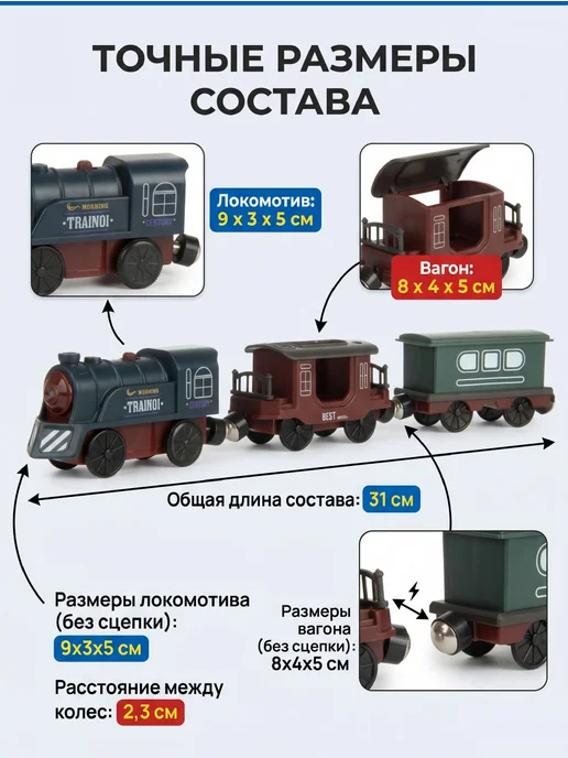 VELD-CO Поезд детский на магнитиках со светом и звуком, синий, фото 2