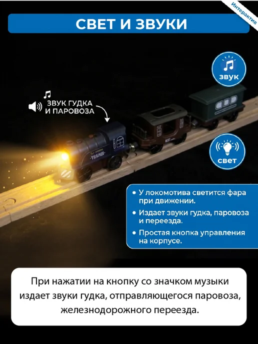 VELD-CO Поезд детский на магнитиках со светом и звуком, синий, фото 4