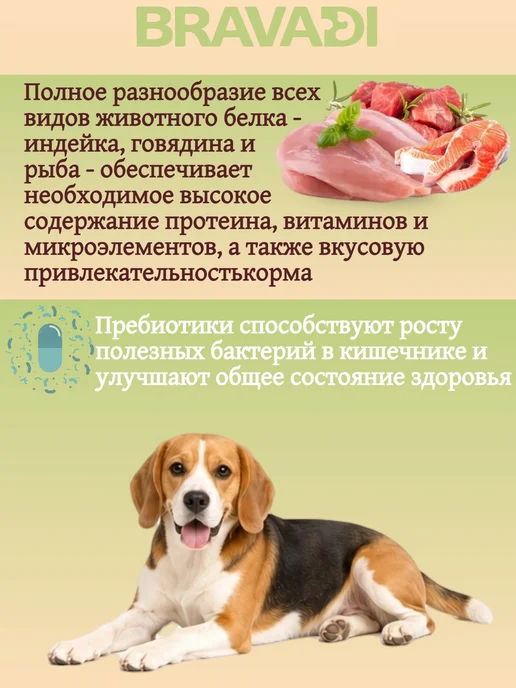 Сухой корм BRAVADI Три Пребиотики для собак, мясо, 18 кг, фото 3