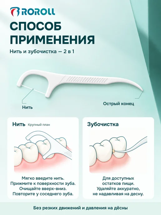 ROROLL Зубная нить с зубочисткой для зубов 246 шт, 246 шт, фото 5