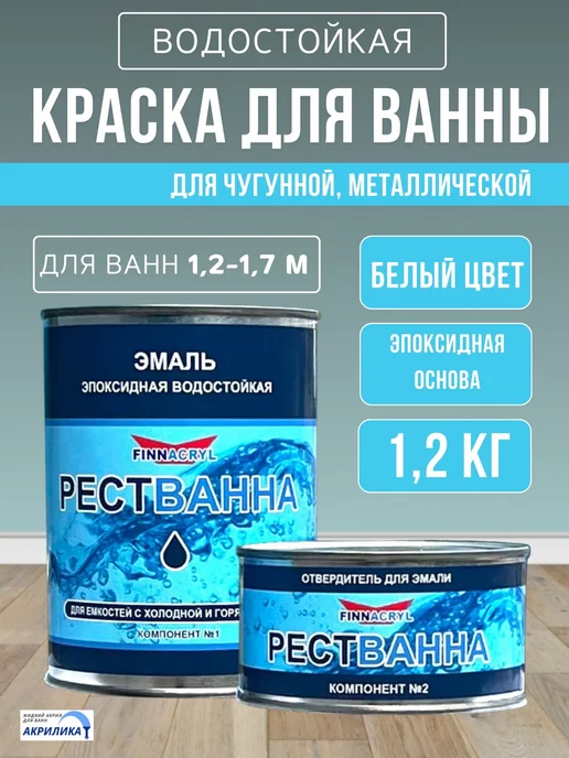 Краска для ванны РЕСТВАННА, эмаль белая водостойкая, белый