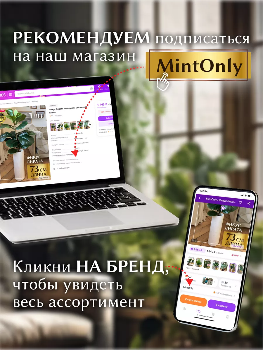 Фикус Лирата напольный цветок для кашпо MintOnly 180296882 купить за 1 290  ₽ в интернет-магазине Wildberries