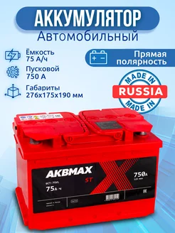 Аккумулятор автомобильный 75 Ач 750 А, прямая полярность AKBMAX 180483422 купить за 8 354 ₽ в интернет-магазине Wildberries