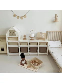 Стеллаж для игрушек с ящиками SuperBox Сream white+camel Pituso