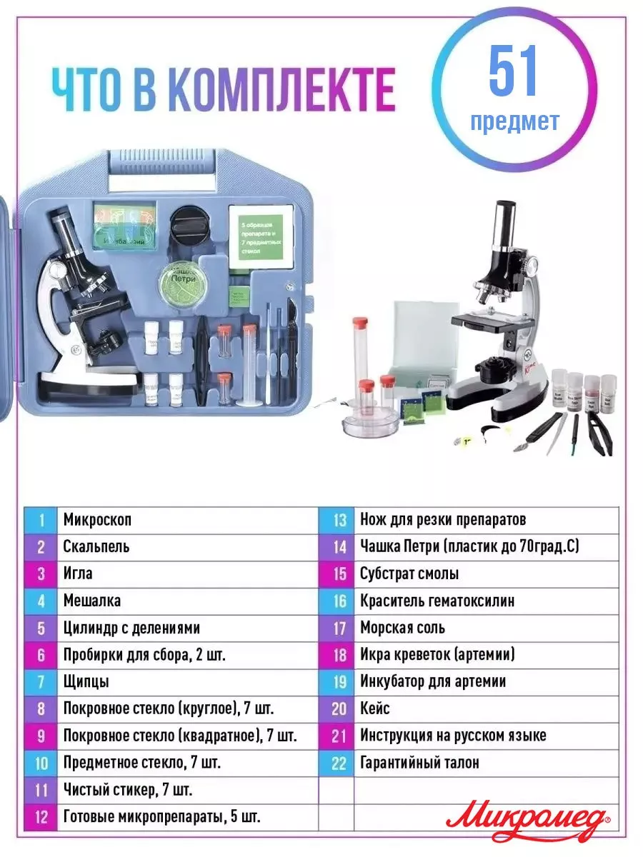 Микроскоп детский с подсветкой 900х с книгой 4D Микромед 180567561 купить в  интернет-магазине Wildberries