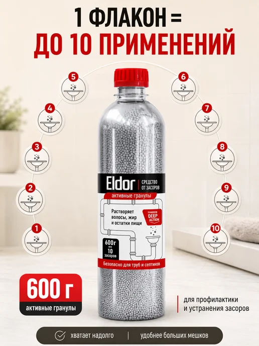Средство от засоров труб антизасор, 1200 г, фото 7
