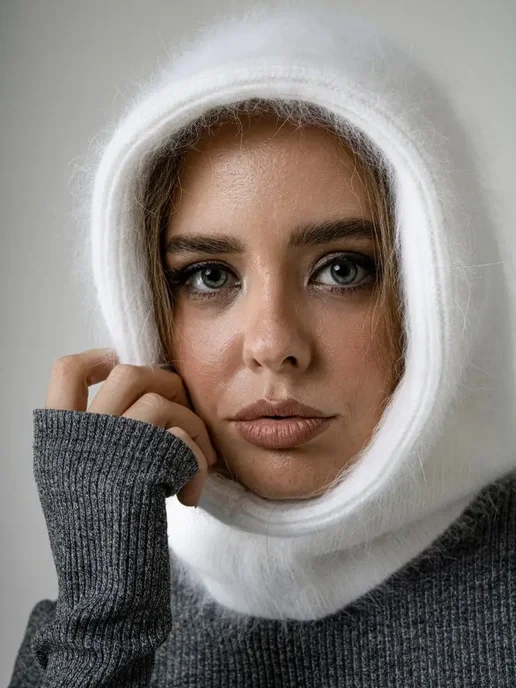 Bianca Riva Капор женский ангора зимний, белый, фото 2