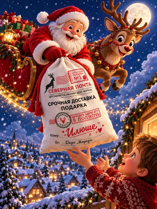 Laribi Новогодний мешок для подарков Деда Мороза большой 40 х 60, 40x60, фото 4