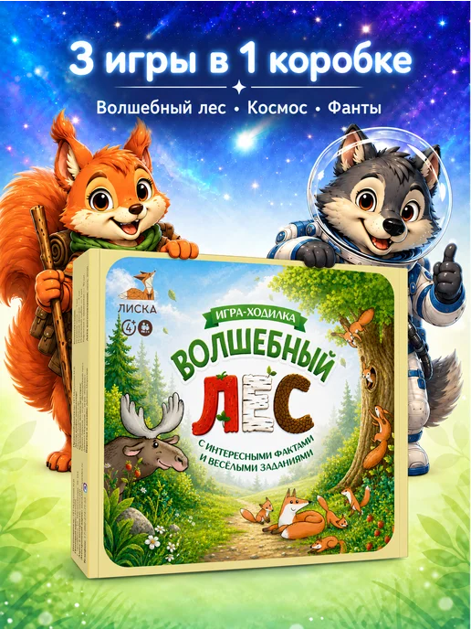 Лиска Настольные игры для детей Волшебный лес и Космос, синий