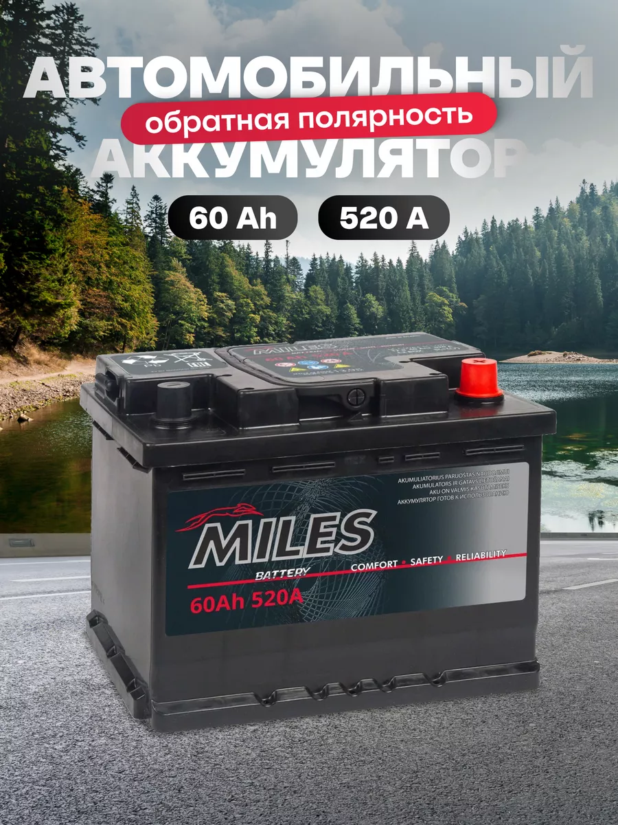 Аккумулятор автомобильный 60 Ач обратная полярность 520 А MILES 180969042  купить за 5 373 ₽ в интернет-магазине Wildberries