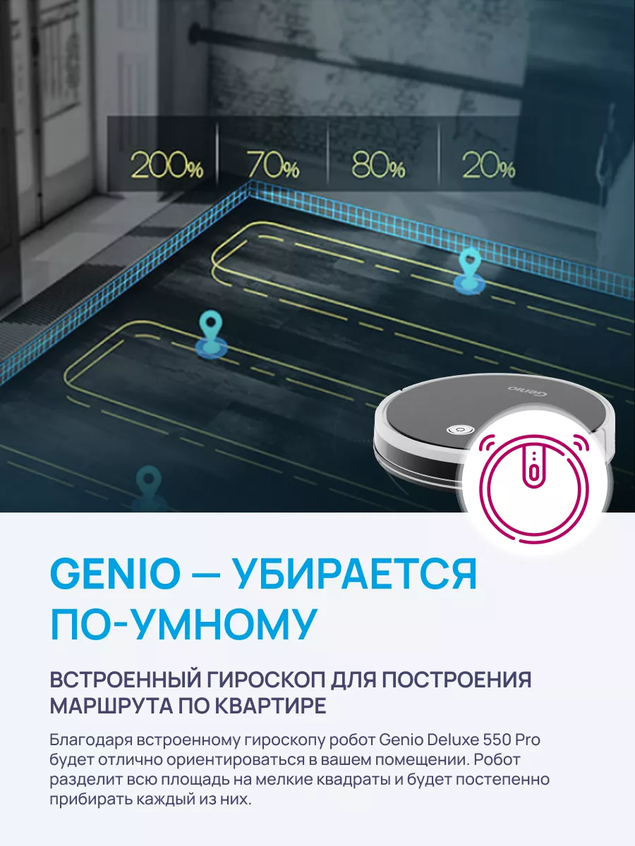 Робот-пылесос с влажной уборкой мощный Deluxe 550 Pro Genio 181067911  купить за 15 340 ₽ в интернет-магазине Wildberries