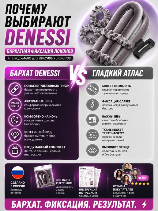 Denessi Бигуди для локонов мягкие для волос, серый, фото 2