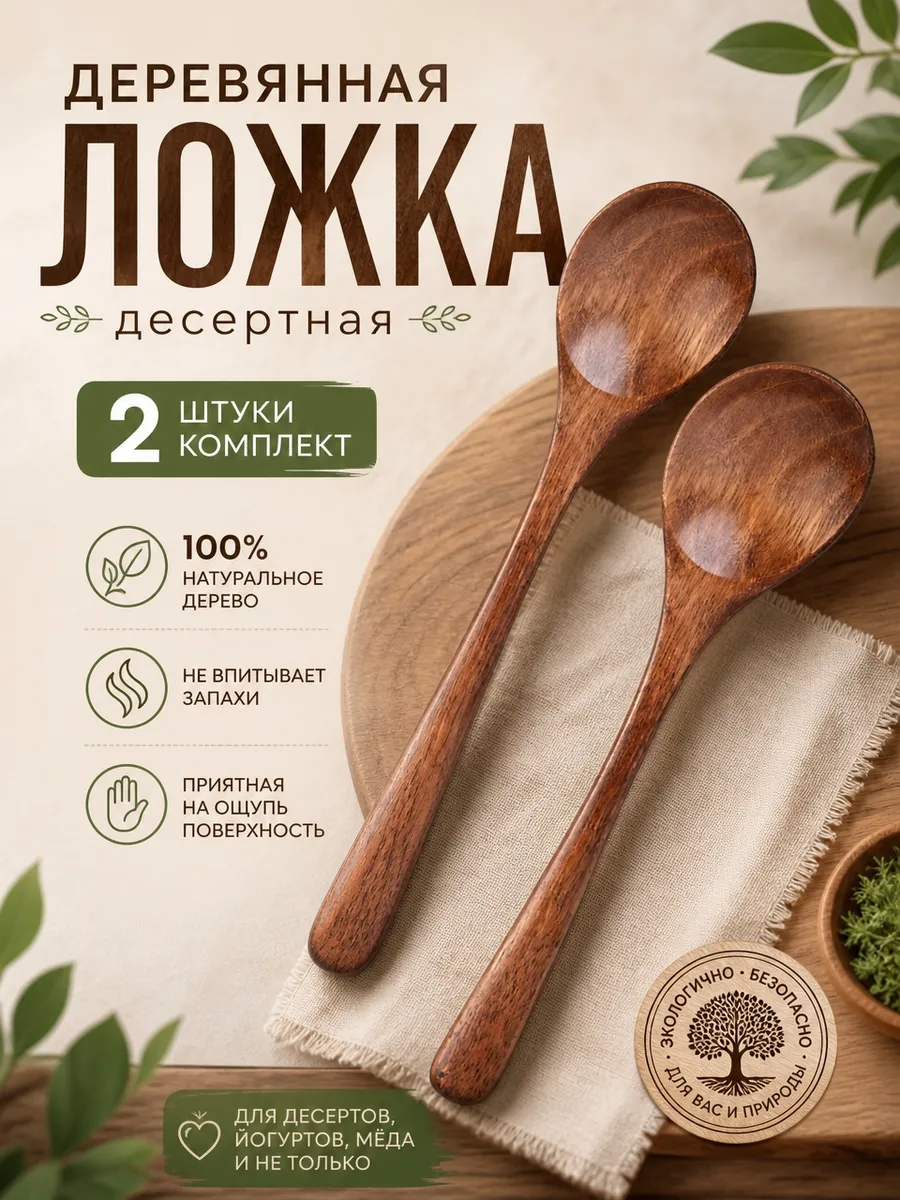 Ложка десертная деревянная 2 шт
