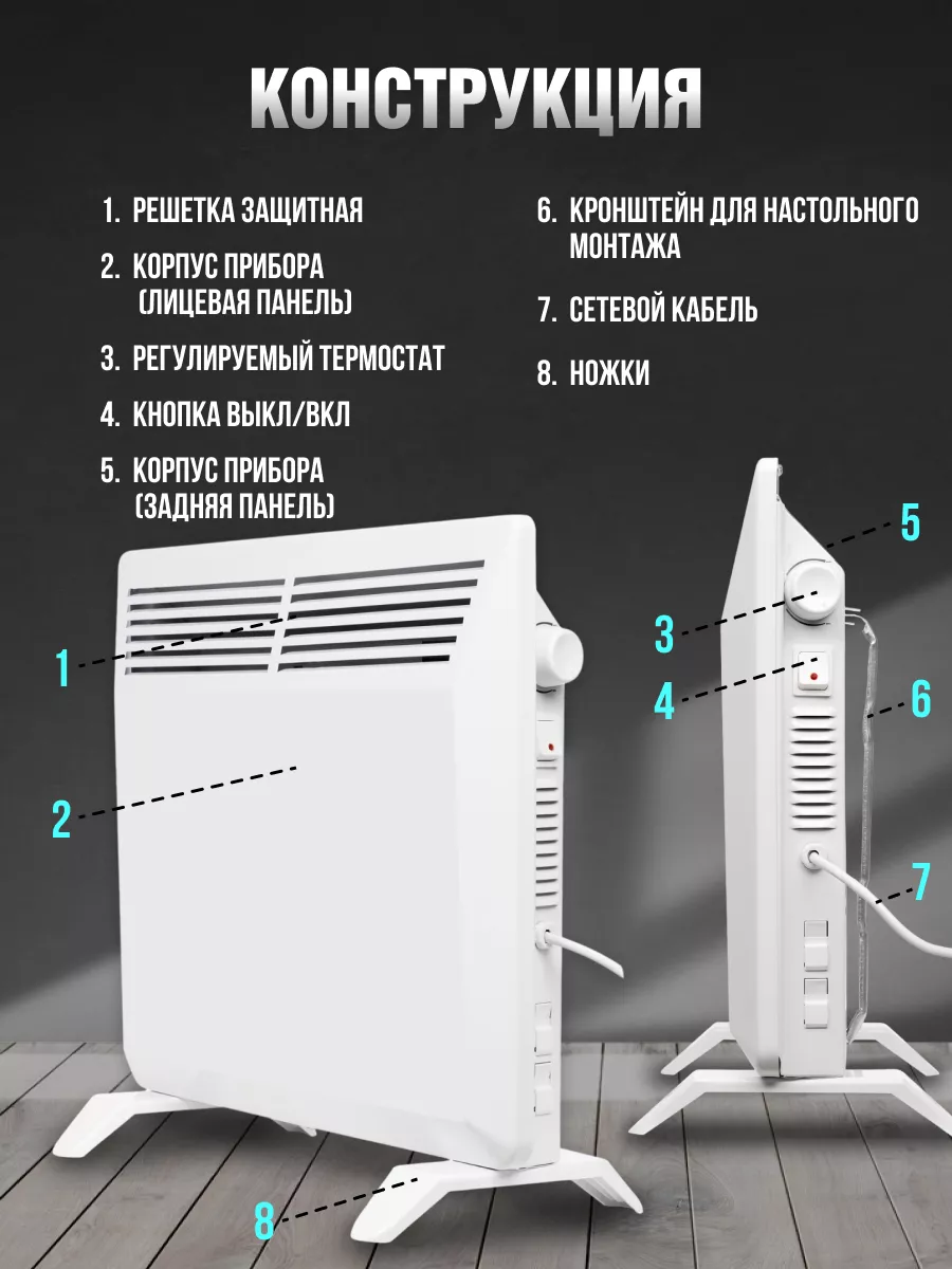 Электроконвектор настенный калорифер электрический TDMElectric 181310067  купить в интернет-магазине Wildberries