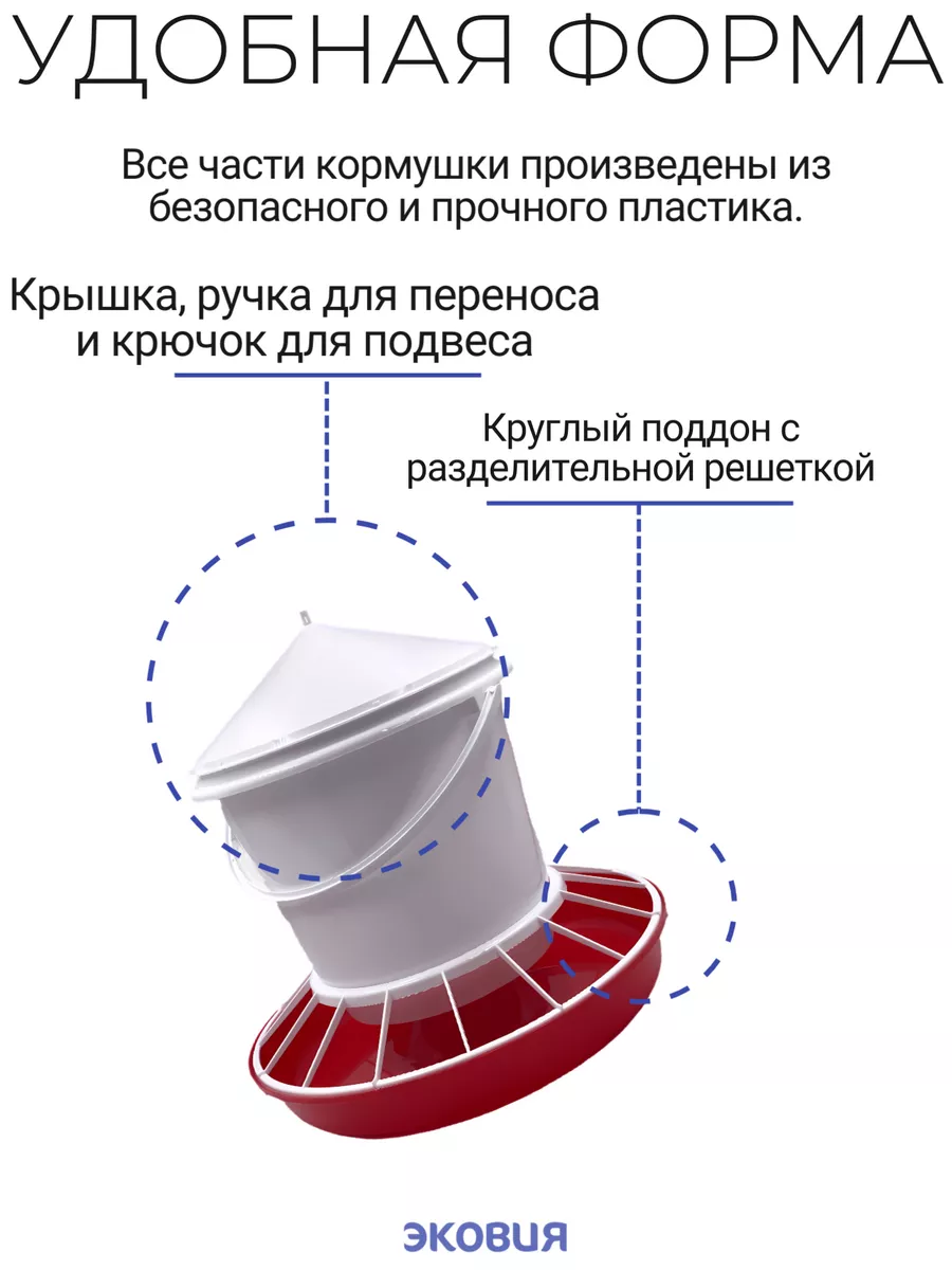 Кормушка бункерная С КРЫШКОЙ для кур/ уток 15 л