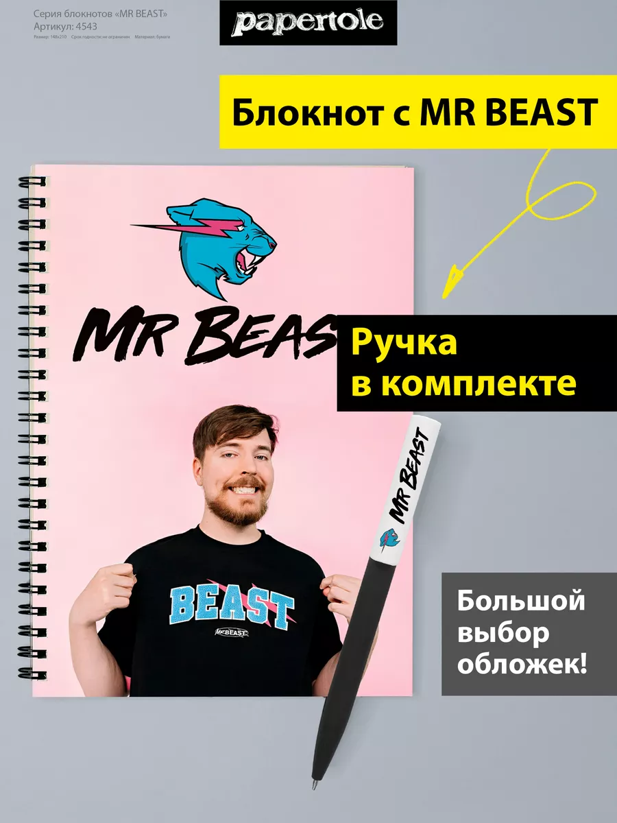 Блокнот Мистер Бист с ручкой Mr Beast papertole.by 181374477 купить за 542  ₽ в интернет-магазине Wildberries