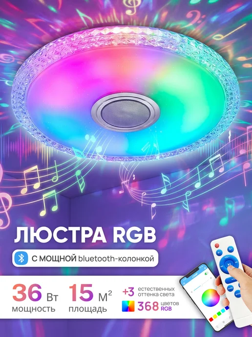 SVETGO Люстра потолочная светодиодная rgb с колонкой mp3 и пультом, синий