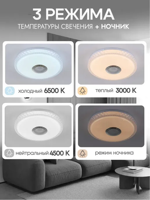 SVETGO Люстра потолочная светодиодная rgb с колонкой mp3 и пультом, синий, фото 3