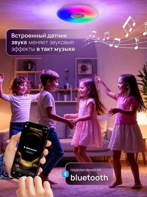 SVETGO Люстра потолочная светодиодная rgb с колонкой mp3 и пультом, синий, фото 4