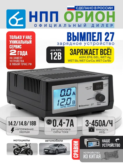 НПП ОРИОН Зарядное устройство для аккумулятора автомобиля Вымпел 27, вариант