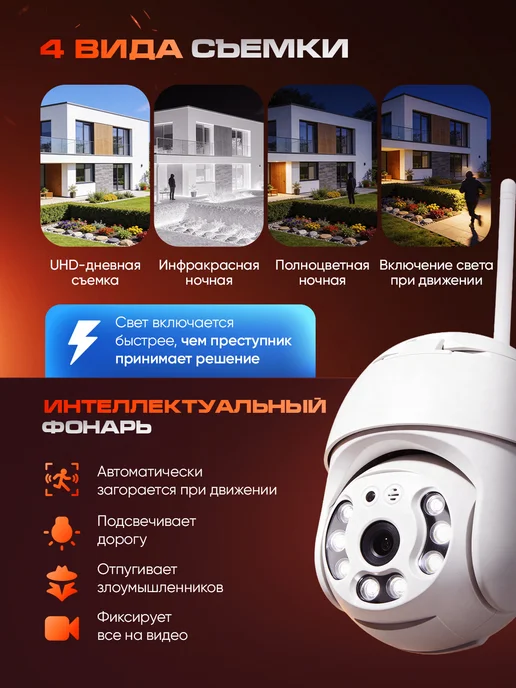 PerfecTech Камера видеонаблюдения уличная Wi-fi Ultra HD 4МП + 64ГБ +3м, 64 ГБ, 3 м, фото 6