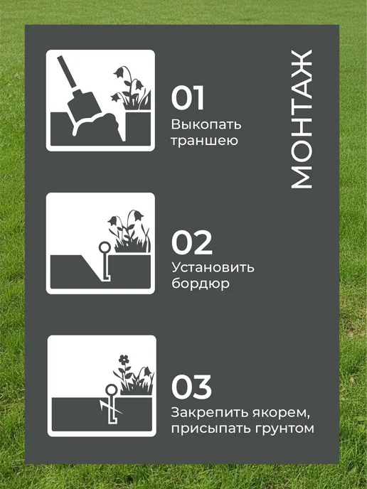 ГеоПластБорд Бордюрная лента садовая Деко 20м чёрная для газона и клумб, 20 м, черный, фото 5