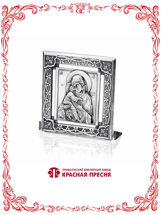 Красная Пресня Икона из серебра Владимирская Божия Матерь Б930866В, серебристый