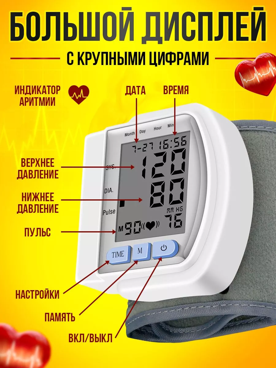 Автоматический тонометр на запястье 181621295 купить за 691 ₽ в  интернет-магазине Wildberries