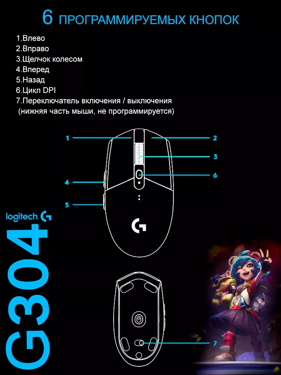 Беспроводная игровая мышь Logitech G G304 Lightspeed ANNIE Logitech  181867367 купить в интернет-магазине Wildberries