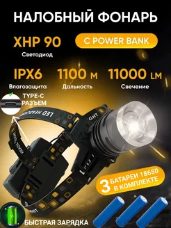 Фонарь налобный LED XHP 90 3 аккумулятора c зумом Best Gift 181908410 купить за 693 ₽ в интернет-магазине Wildberries