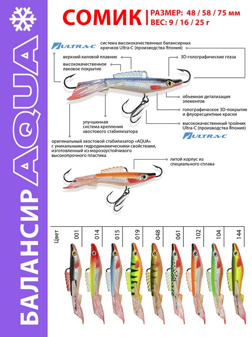 Aqua Балансир рыболовный Сомик 75mm 25g цвет 015, 9 г, фото 2