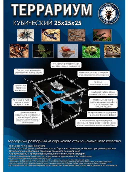 BTS_BY Террариум акриловый кубический 20*20*20, 25x25x25, фото 2