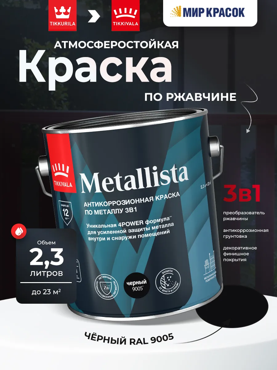 METALLISTA краска по ржавчине 3 в 1, черная 2.3 л