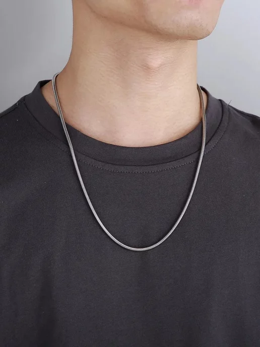 Gold & Silver цепочка на шею снейк 2мм, серебристый, фото 3