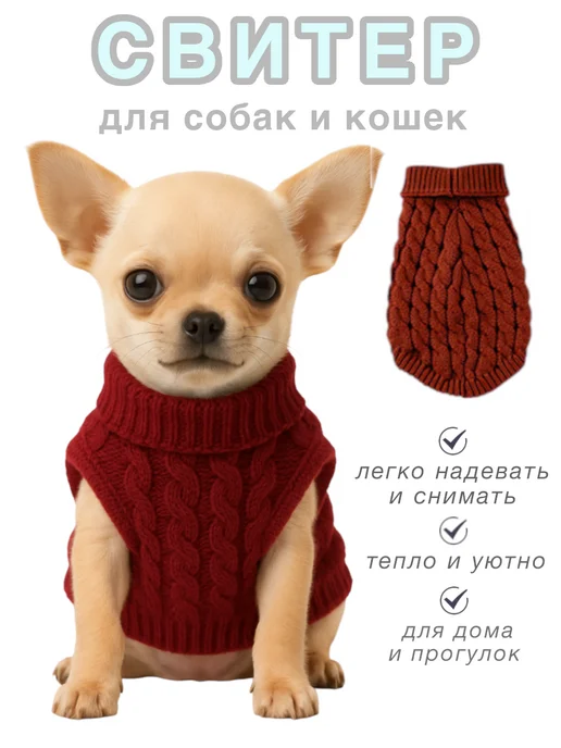 FluffyLand Свитер для собак одежда для кошек кофта, красный