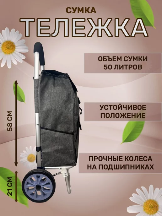 WAY-SHOP Сумка-тележка на больших колесах, серый, фото 2
