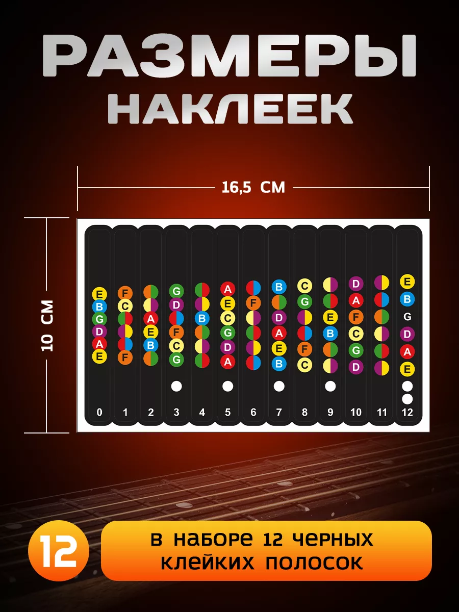 Концепт НН Наклейки подсказки на гриф гитары, стикеры аккорды ноты