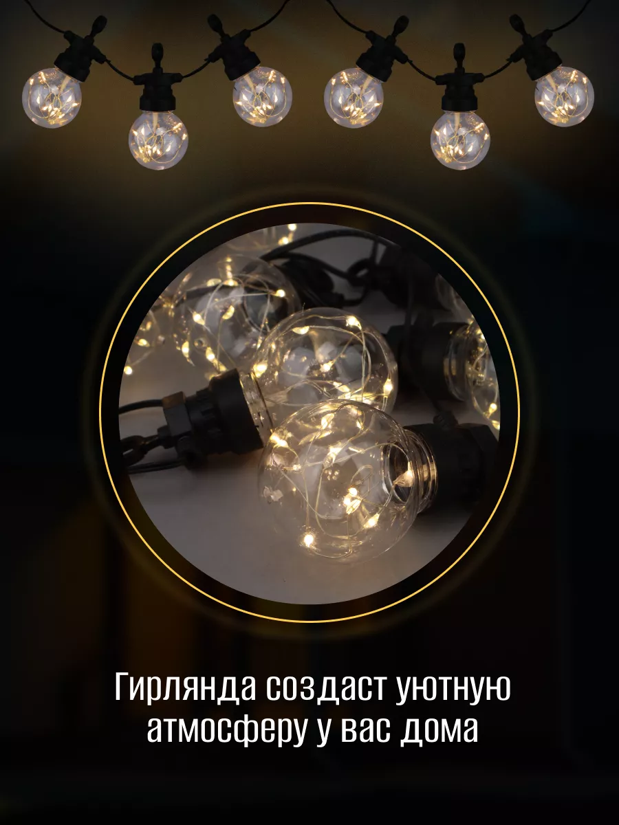 Гирлянда на стену интерьерная ретро лампочки SH Lights 182551504 купить за  1 597 ₽ в интернет-магазине Wildberries