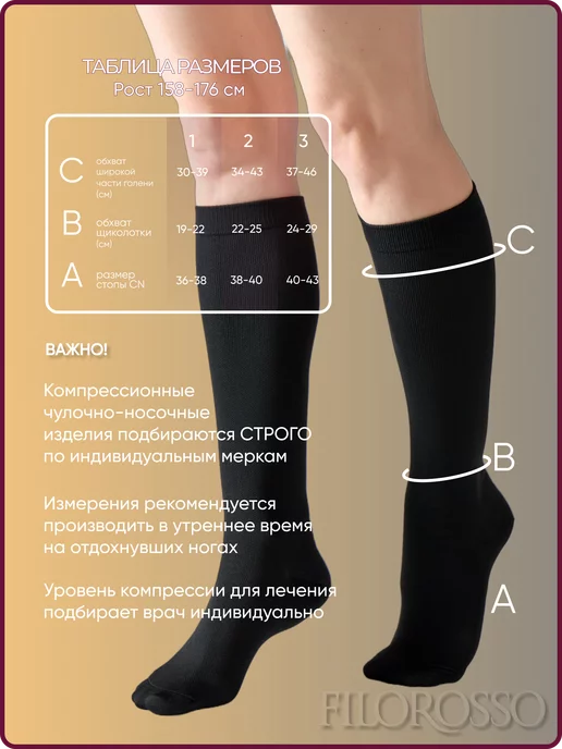 FILOROSSO Гольфы компрессионные 2 класс Comfort 140 den, черный, фото 2