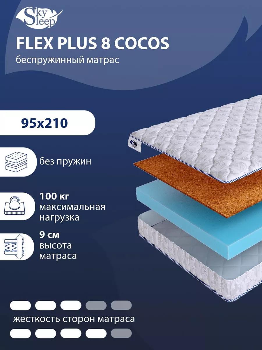 Матрас ортопедический FLEX PLUS 8 COCOS беспружинный 95x210 SKYSLEEP  182713840 купить за 30 128 ₽ в интернет-магазине Wildberries