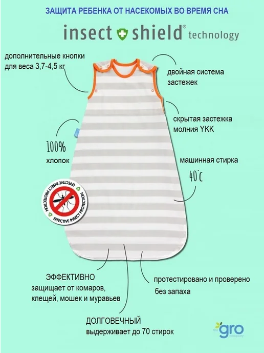 The Gro company Спальный мешок для малышей GroBag антимоскитный, белый, фото 2